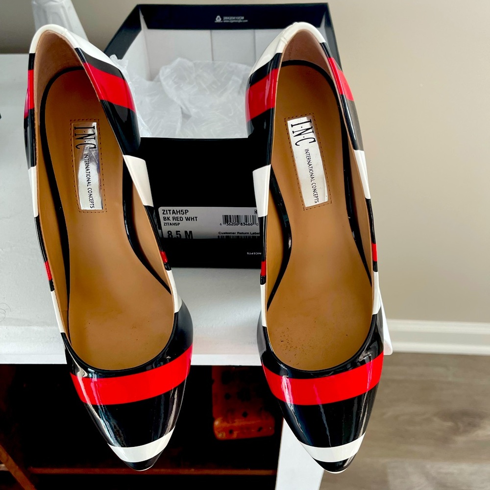 Red black white heels size 8.5